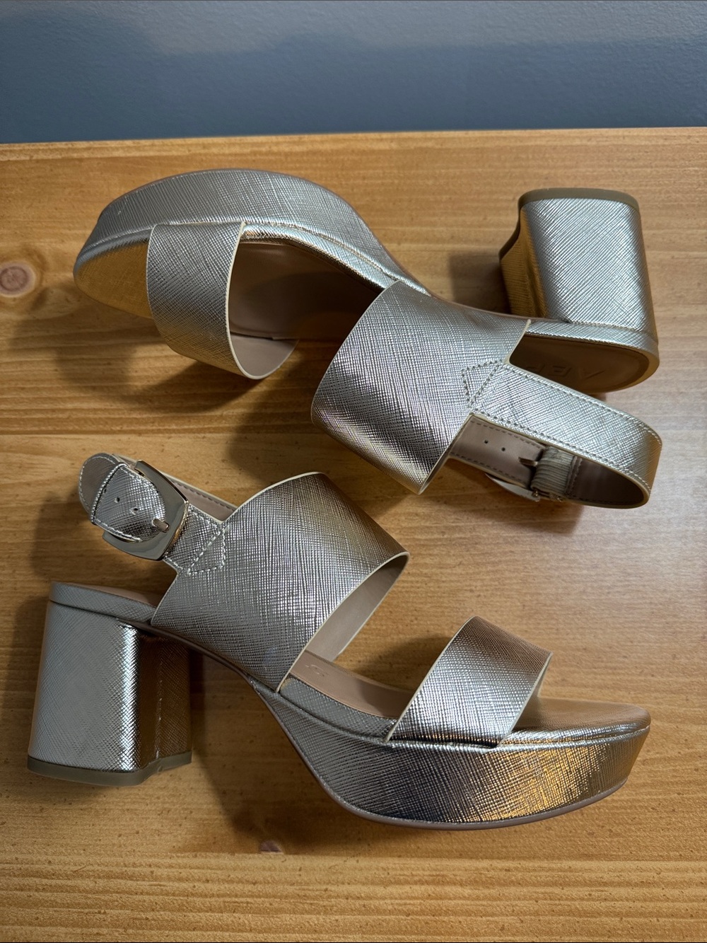 AEROSOLES Metallic Gold Platform Block Heel Sandals
